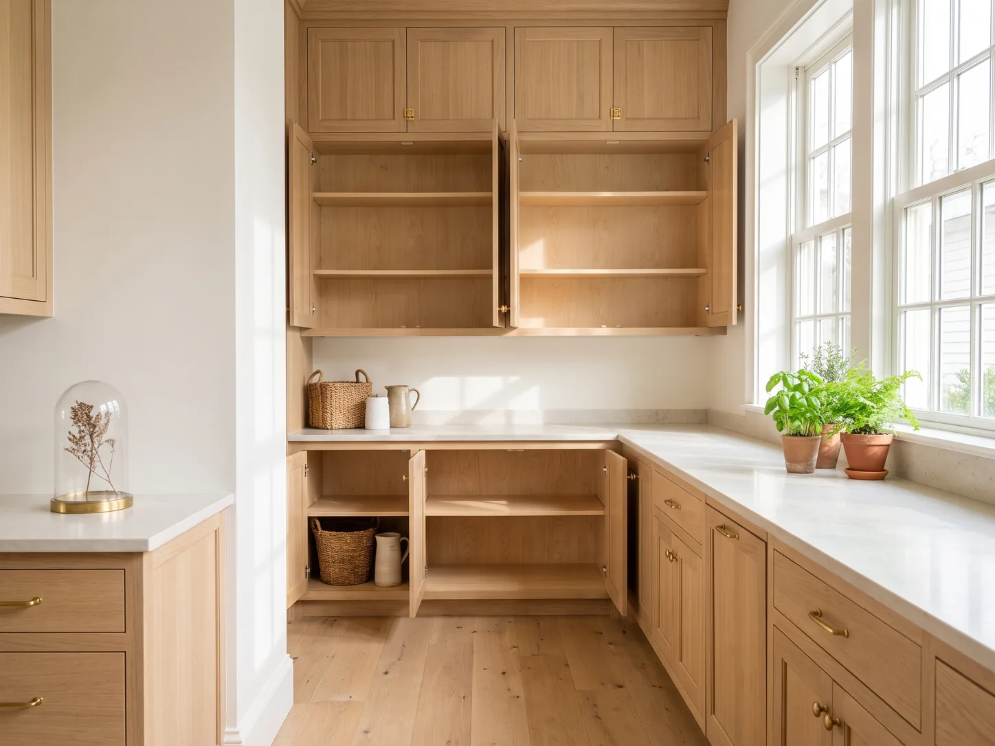 Empty Charleston kitchen with cabinet doors open to clean bare shelves