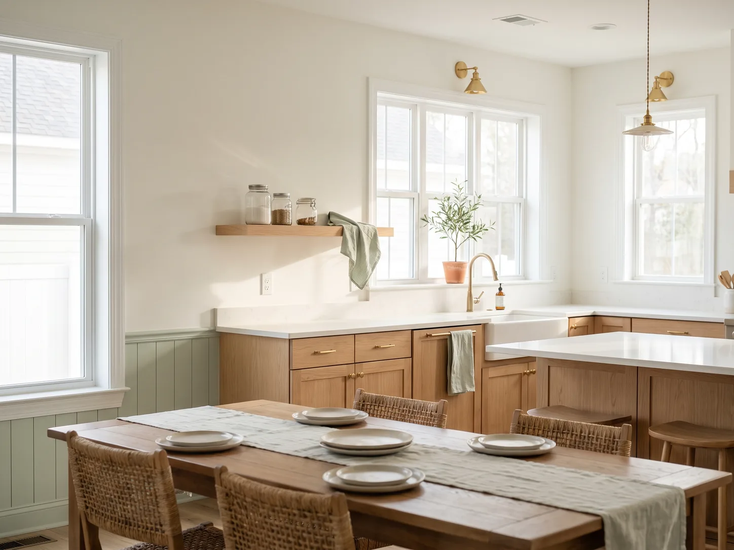 Bright kitchen in a Hanahan family home with clear, clean counters