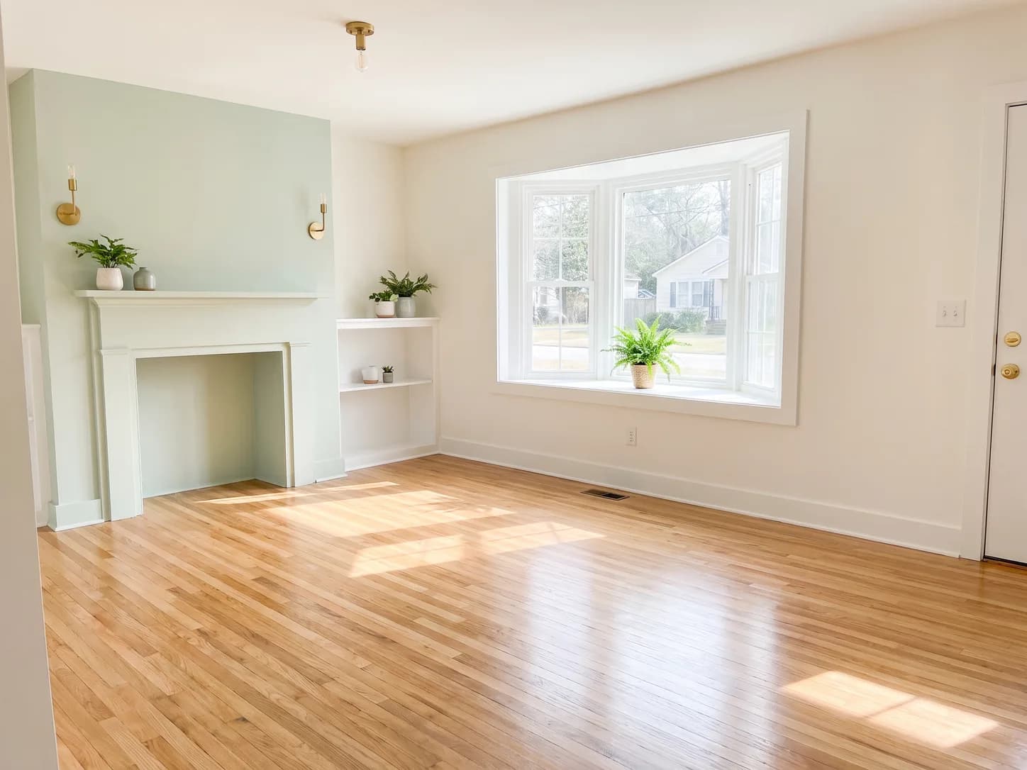 Empty freshly cleaned living room in a North Charleston rental with bare wood floors
